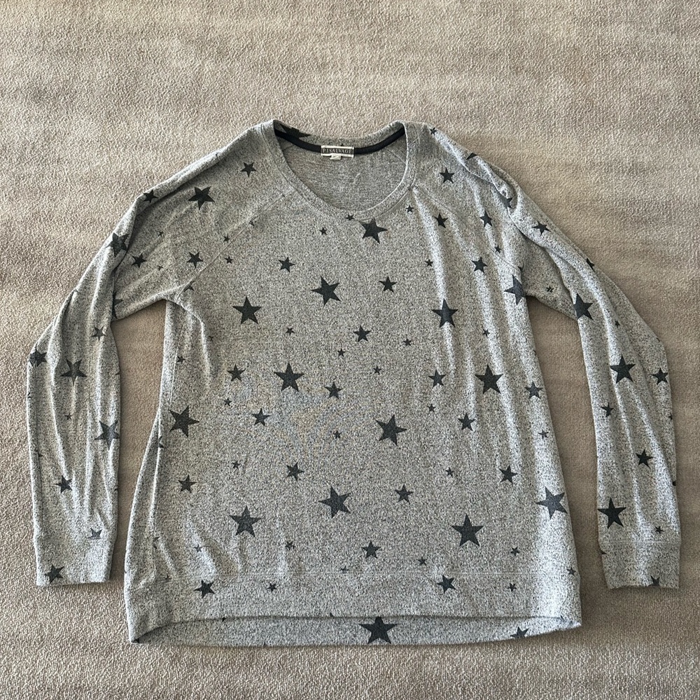 PJ Salvage Grey and Black Stars Fleece Top Size L